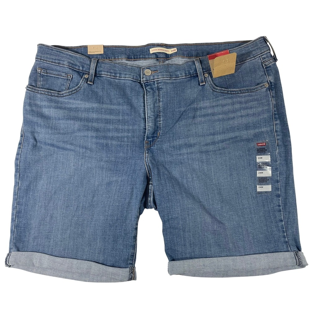 Levi's Women's 24W Classic Bermuda Shorts Cuffed Mid Rise Denim Blue